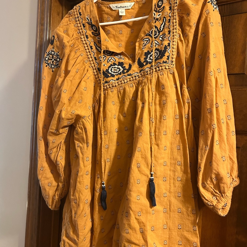 Tantrums Mustard Embroidered Top